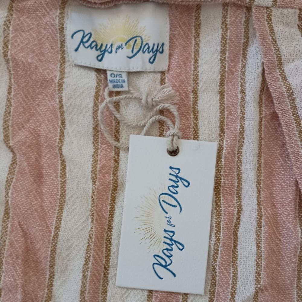 Rays for Days Kimono Cover Up One Size Coral Stripe Fringe Bohemian Beach NEW - Picture 11 of 15